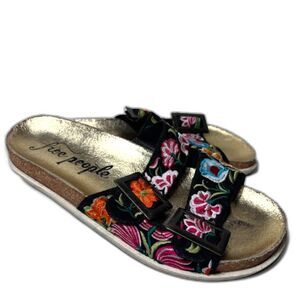 Free People Bali Slide Sandal Black Size 39 Embroidered Boho Artsy Floral Resort